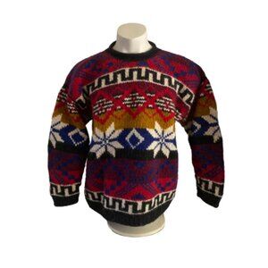 Vintage 80s • Oversized Chunky THICK Pull Over Wool Sweater •Multicoloured Aztec